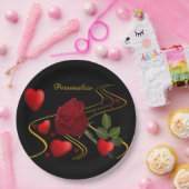 Personalisieren Sie romantische Rote Herzen Rose G Pappteller (Party)