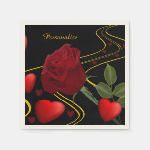 Personalisieren Sie romantische Rote Herzen Rose G Serviette