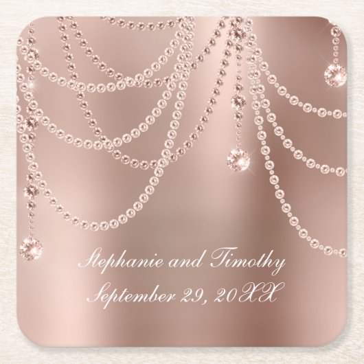Personalisieren Sie Rose Gold Pearls Diamant Bling Rechteckiger Pappuntersetzer (Vorderseite)