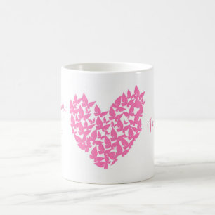 personalisieren Sie Schmetterling-Herz-Rosa-Tasse Kaffeetasse