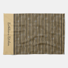 Personalisieren Sie Schwarz und Gold Streifen Tren Geschirrtuch