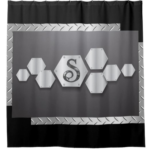 Personalisieren Sie Schwarz- und Silbermetall Duschvorhang (Vorderseite)