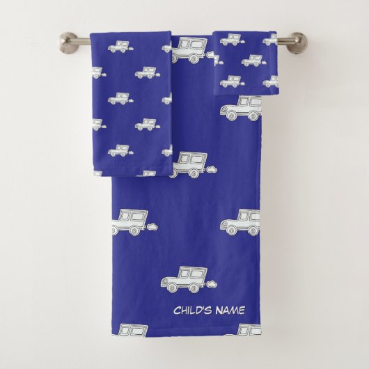 Personalisieren Sie sich mit Kindername Funny Car  Badhandtuch Set (Insitu)
