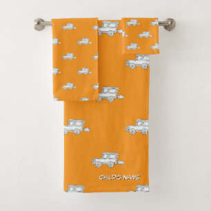 Personalisieren Sie sich mit Kindername Funny Car Badhandtuch Set