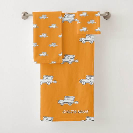 Personalisieren Sie sich mit Kindername Funny Car Badhandtuch Set (Insitu)