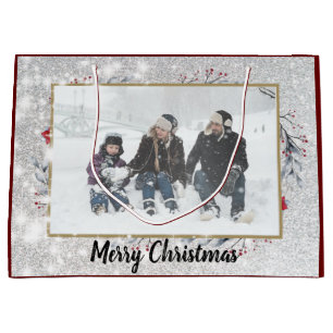 Personalisieren Sie Silver Snow Weihnachtsroten Kä Große Geschenktüte