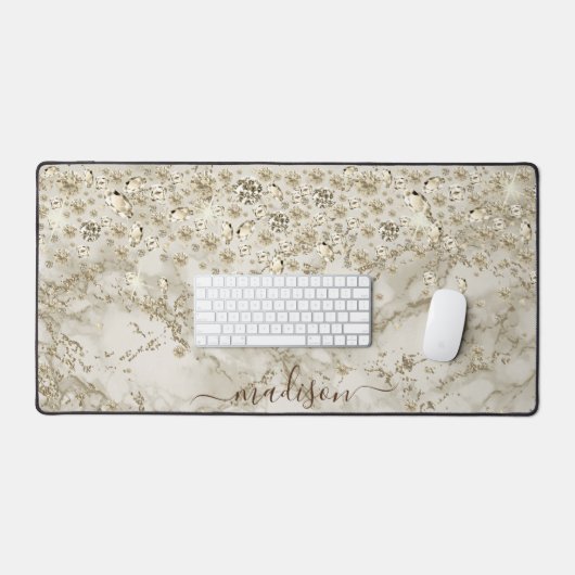 Personalisieren Sie Sparkling Gold Juwelen & Marmo Schreibtischunterlage (Tastatur & Maus)