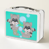 Personalisieren Sie spielerische Raccoons Metall Brotdose (Rückseite)