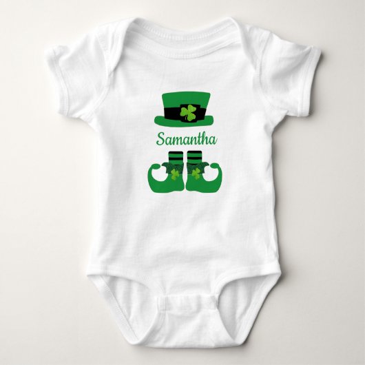 Personalisieren Sie St. Patrick's Leprechaun Green Baby Strampler (Vorderseite)
