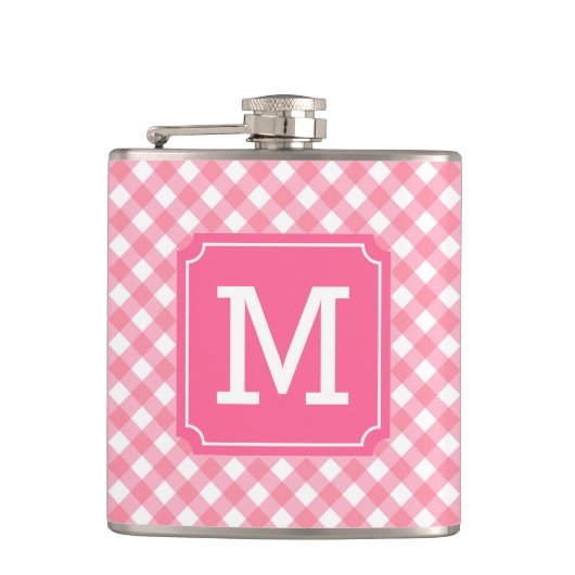 Personalisieren Sie stilvolle Baby Pink Gingham Mo Flachmann (Vorderseite)
