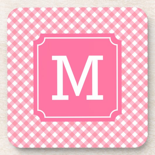 Personalisieren Sie stilvolle Baby Pink Gingham Mo Getränkeuntersetzer (Vorderseite)