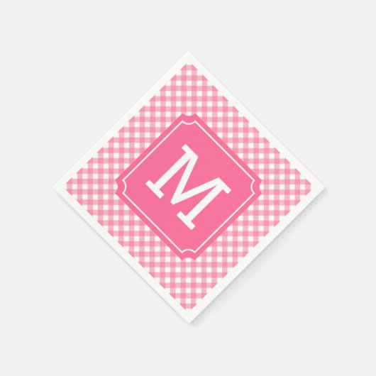 Personalisieren Sie stilvolle Baby Pink Gingham Mo Serviette (Ecke)