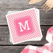 Personalisieren Sie stilvolle Baby Pink Gingham Mo Serviette