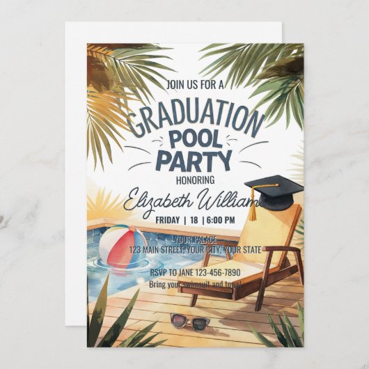 Personalisieren Sie Sunglass Lounge Abschluss Pool Einladung (Vorne/Hinten)