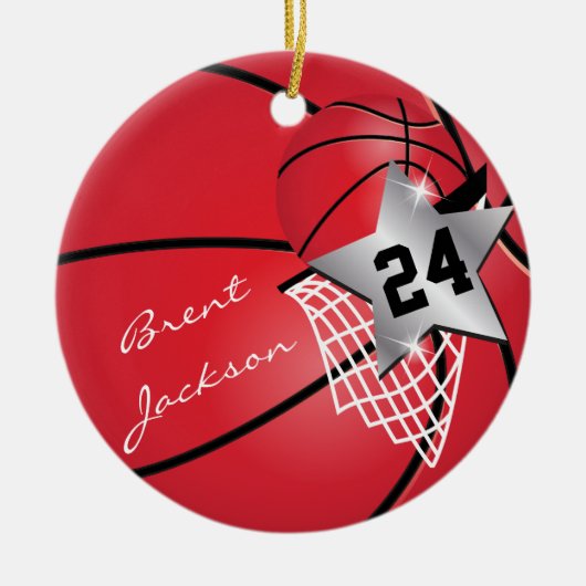Personalisieren Sie Super ⭐ Star Player Red 🏀 Bas Keramikornament (Vorne)