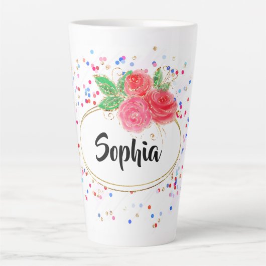 Personalisieren Sie Tasse, Glitzer fröhlicher Mädc Milchtasse (Vorderseite)
