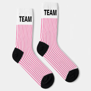 Personalisieren Sie TEAM NAME Pink White Stripes Socken