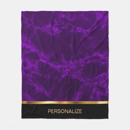 Personalisieren Sie tiefer Lila Marmor und Gold Fleecedecke (Vorderseite)