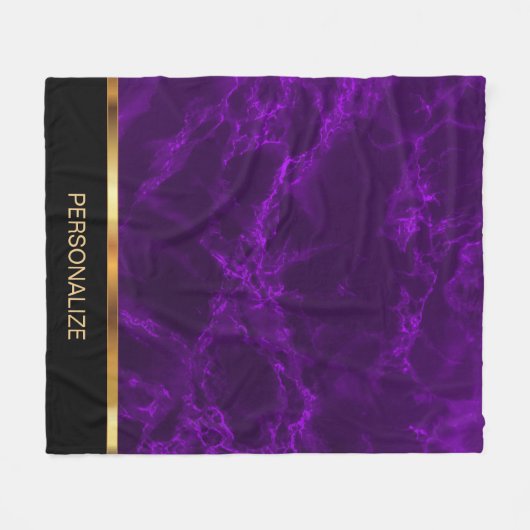 Personalisieren Sie tiefer Lila Marmor und Gold Fleecedecke (Vorderseite (Horizontal))