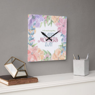 Personalisieren Sie vier Blume Muttertag mit Aquar Quadratische Wanduhr
