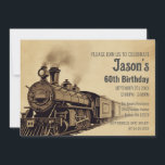 Personalisieren Sie Vintage Lokomotive zum Geburts Einladung<br><div class="desc">Mit dieser Vintagen Lokomotive zum 60. Geburtstag laden wir Sie zu einem Meilenstein ein. Das klassische Design spiegelt den Geist des Abenteuers wider und feiert ein lebendiges Leben. Personalisieren Sie die Nachricht, um sie wirklich zu einem besonderen für den Ehrengast zu machen. Es ist ein einzigartiger und unvergesslicher Weg, Liebende...</div>