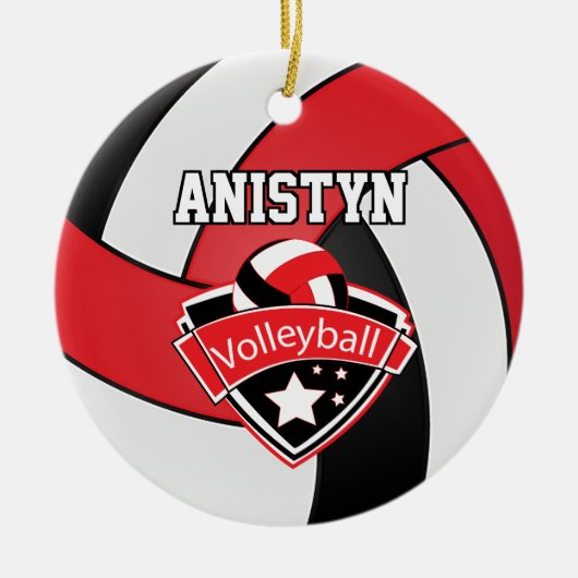 Personalisieren Sie Volleyball in rot, weiß und sc Keramik Ornament (Vorne)
