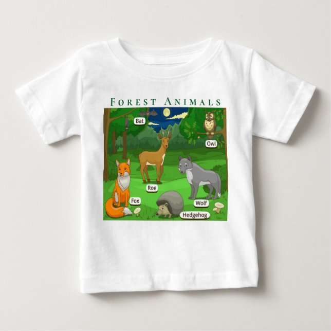 Personalisieren Sie Waldtiere Hirsch Fox Wolf Igel Baby T-shirt (Vorderseite)