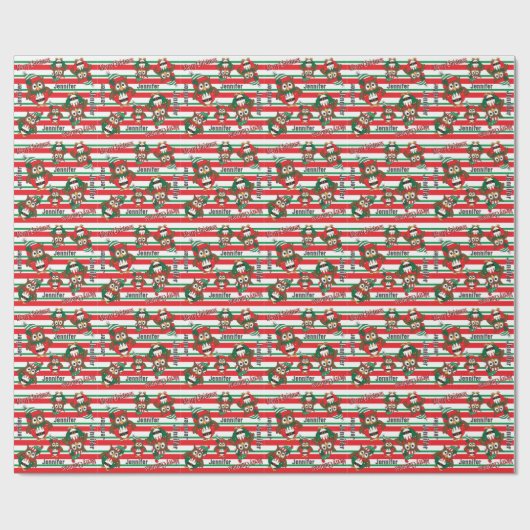 Personalisieren Sie Weihnachten Elf Owls Geschenkpapier (Flach)