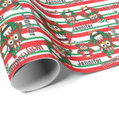 Personalisieren Sie Weihnachten Elf Owls Geschenkpapier (Rolleneckpunkt)