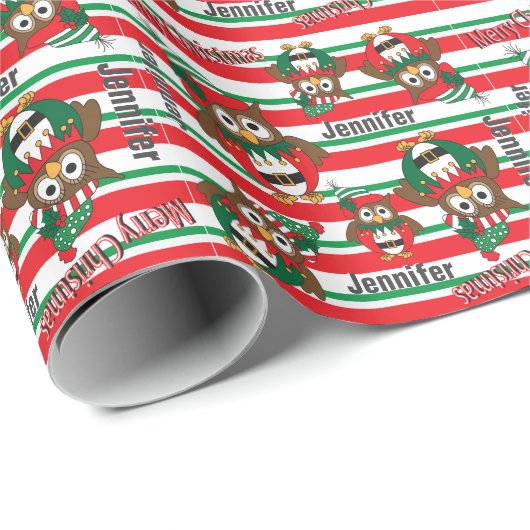 Personalisieren Sie Weihnachten Elf Owls Geschenkpapier (Rolleneckpunkt)