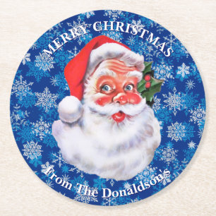 Personalisieren Sie Weihnachten Santa Claus Famili Runder Pappuntersetzer