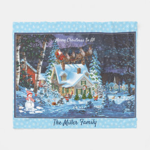 Personalisieren Sie Weihnachten Winter Szene Santa Fleecedecke