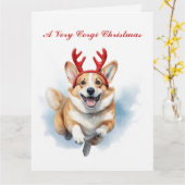 Personalisieren Sie Weihnachts-Corgi mit Rentier-A Karte (Gelbe Blume)
