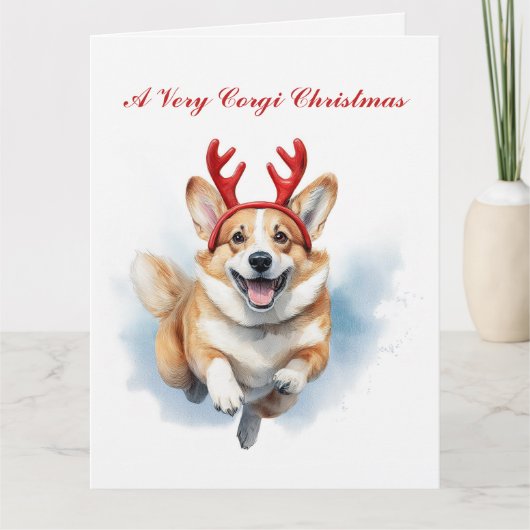 Personalisieren Sie Weihnachts-Corgi mit Rentier-A Karte (Vorderseite)