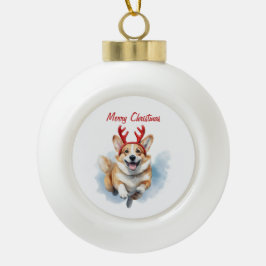 Personalisieren Sie Weihnachts-Corgi mit Rentier-A Keramik Kugel-Ornament