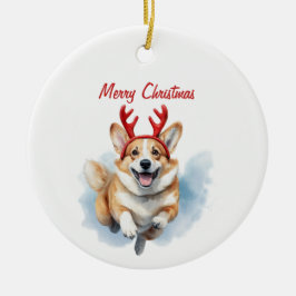 Personalisieren Sie Weihnachts-Corgi mit Rentier-A Keramik Ornament