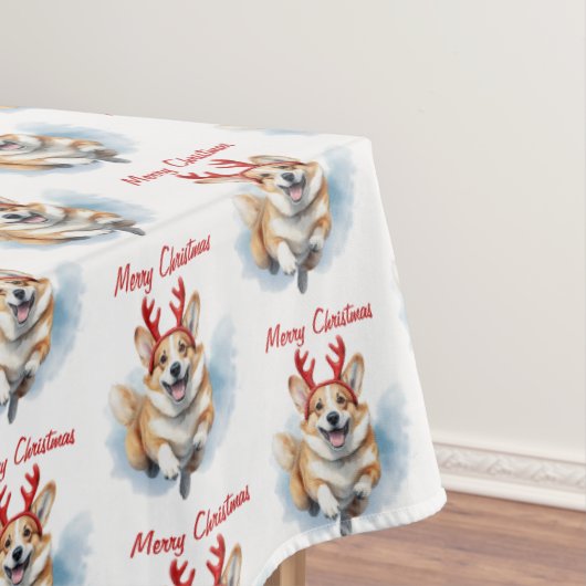 Personalisieren Sie Weihnachts-Corgi mit Rentier-A Tischdecke (Beispiel)