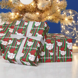 Personalisieren Sie Weihnachtssport Baseball Strei Geschenkpapier