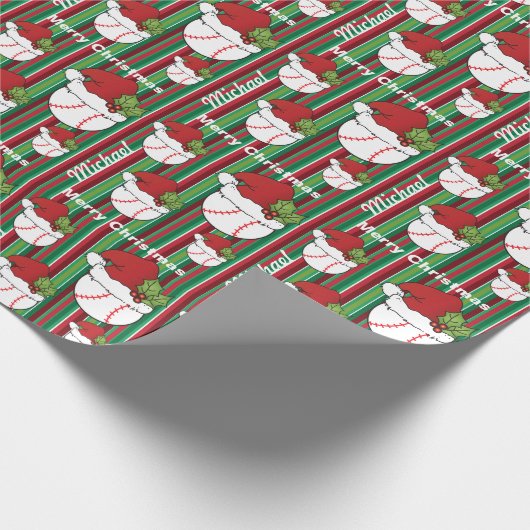 Personalisieren Sie Weihnachtssport Baseball Strei Geschenkpapier (Ecke)