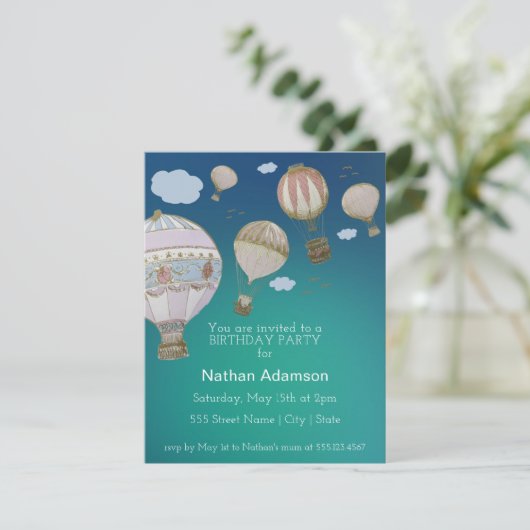 Personalisieren Sie Whimsical Hot Air Ballons Einladung (Stehend Vorderseite)