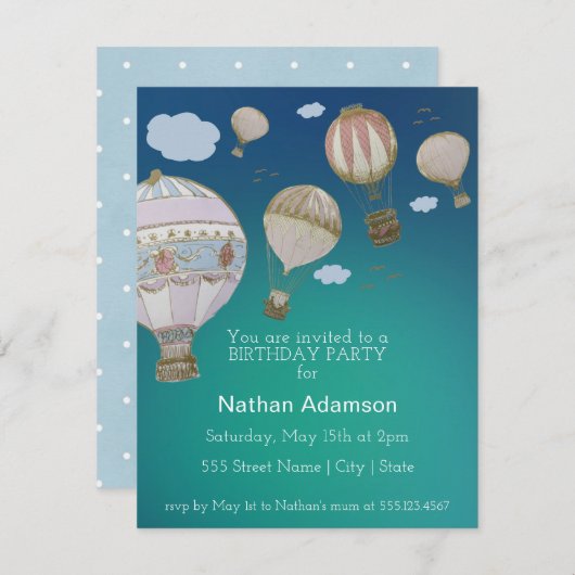 Personalisieren Sie Whimsical Hot Air Ballons Einladung (Vorne/Hinten)