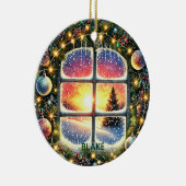 Personalisieren Sie Wreath Winter Wonderland Kids Keramik Ornament (Rechts)