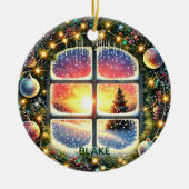 Personalisieren Sie Wreath Winter Wonderland Kids Keramik Ornament (Vorne)