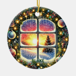 Personalisieren Sie Wreath Winter Wonderland Kids Keramik Ornament