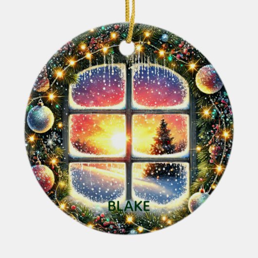 Personalisieren Sie Wreath Winter Wonderland Kids Keramik Ornament (Vorne)