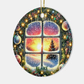 Personalisieren Sie Wreath Winter Wonderland Kids Keramik Ornament (Links)