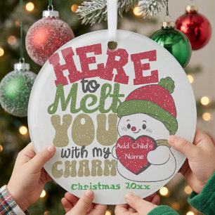 PERSONALISIEREN Spaß ''Kids Schneemann Rots und G Ornament Aus Glas