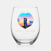 Personalisieren von Paaren Datum des Herzfoto-Vorn Weinglas Ohne Stiel (Rückseite)