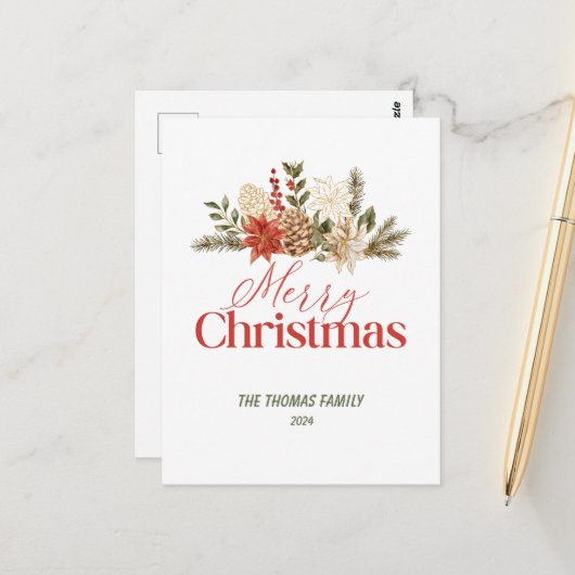 Personalisieren Weihnachten Gold florale Frohe Wei Postkarte (Vorderseite/Rückseite Beispiel)