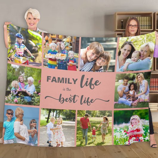 Personalisiert 10 Foto Collage Family Life Pink Fleecedecke